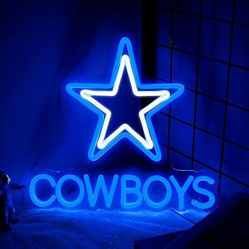Letrero de neón de Cowboy Luz de neón de pentagrama de Cowboys con atenuación de 13.7 x 12.5 pulgadas, luces LED de neón de colores alimentadas por