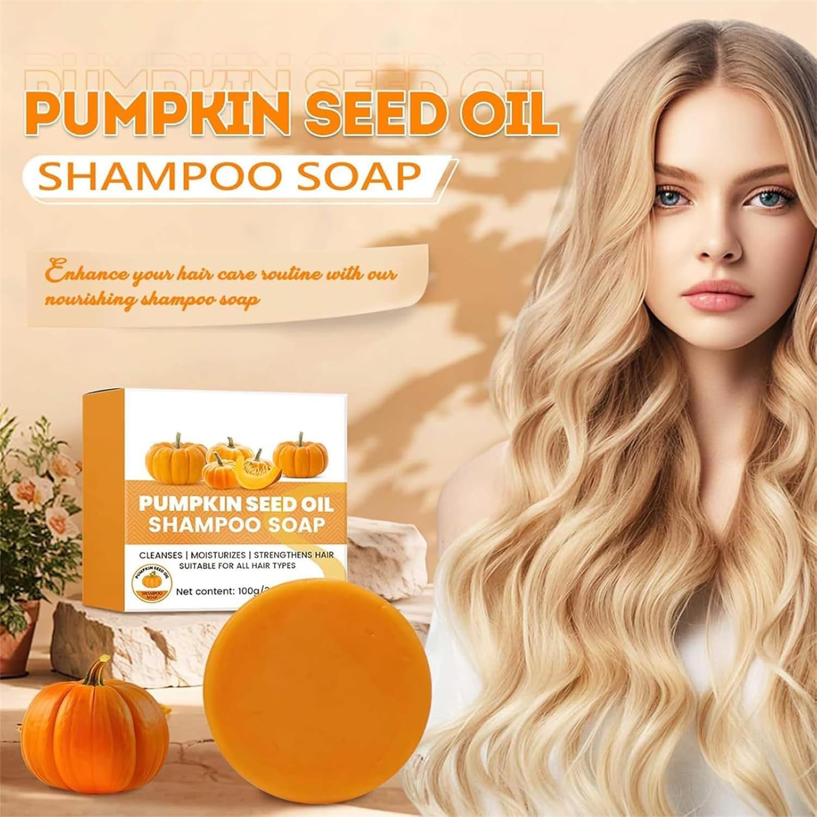Pumpkin Seed Oil for Hair Growth Shampoo Soap, Pumpkin Seed Oil Shampoo Soap, Pumkin Shampoo Bar and Conditioner for Hair Nourishing and Strengthening (3Pcs)