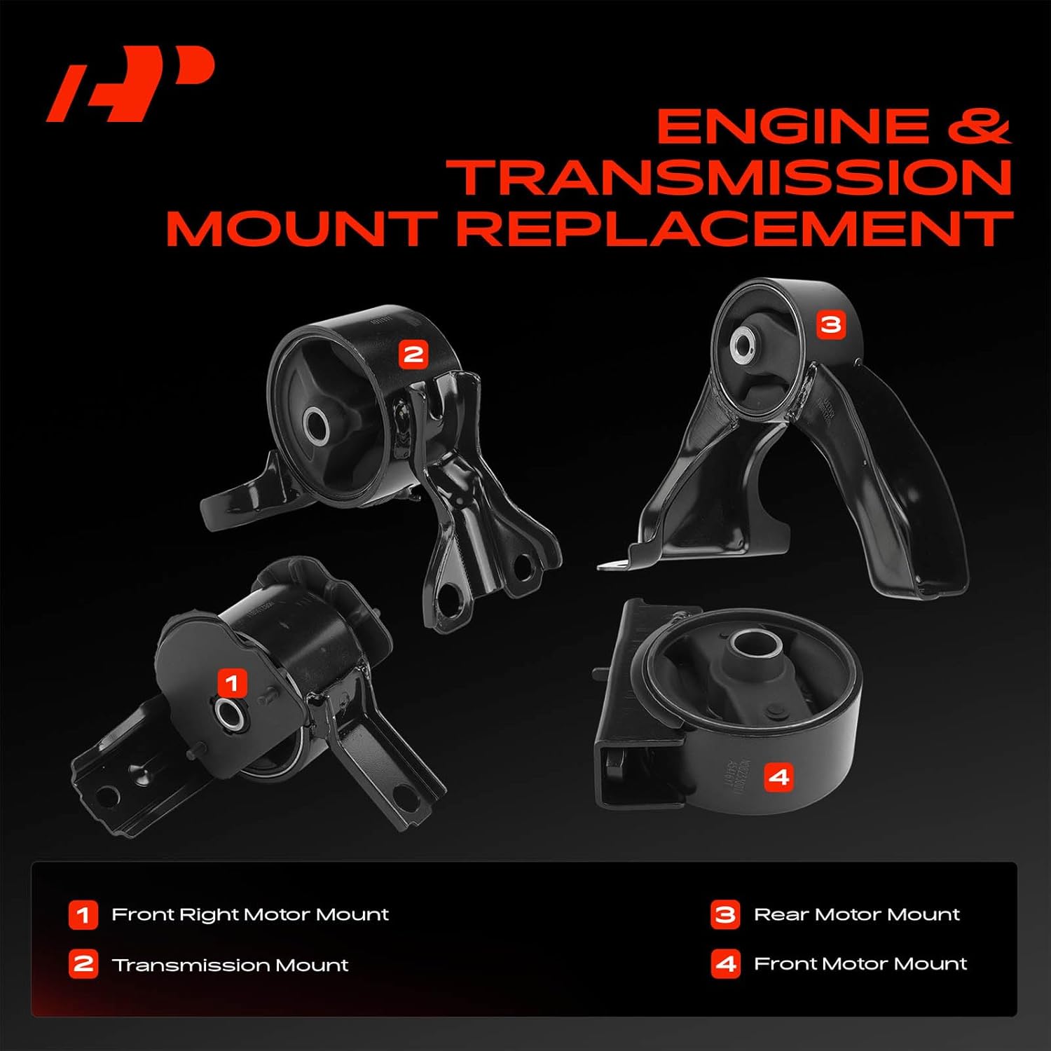 A-Premium 4PCS Engine Motor Mount and Transmission Mount Kit Compatible with Mitsubishi Lancer 2008-2017 2.0L, Lancer 2009-2017 2.4L, Outlander Sport 2011-2019 2.0L, RVR 2011-2021 2.0L