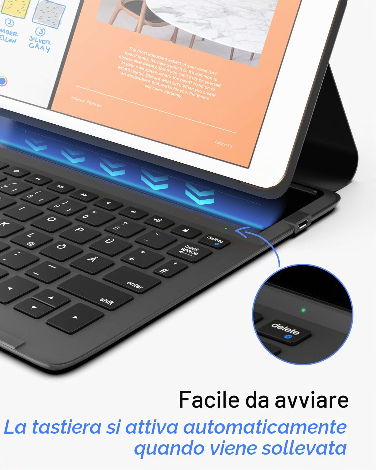 Inateck Custodia ultra leggera per iPad 2020 (8a generazione)/iPad 2019 (7a generazione) da 10,2 pollici, iPad Air 3 e iPad Pro 10,5, con pulsante di accensione intelligente, QWERTZ, BK2006