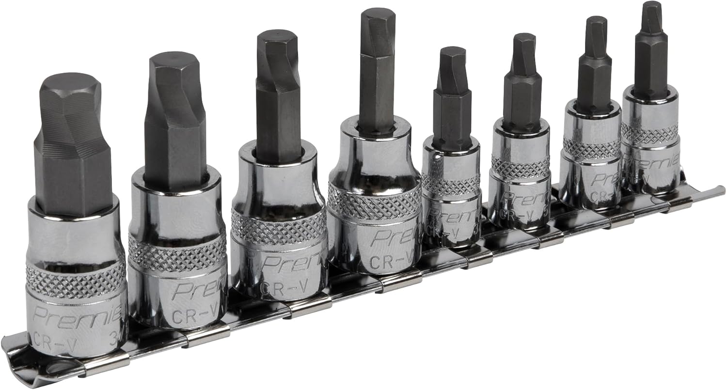 Sealey AK65602 8pc 1/4" & 3/8"Sq Drive Lock-On™ Hex Socket Bit Set Imperial