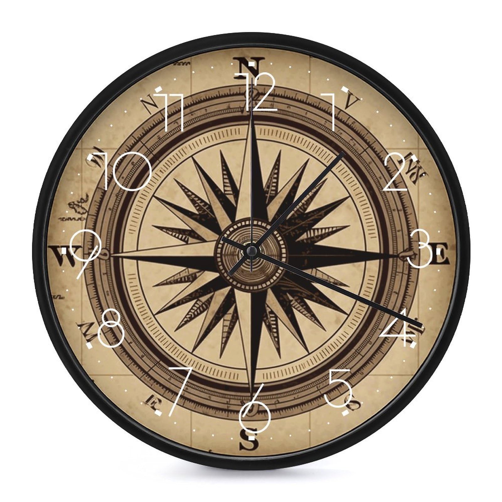 Horloge murale cuisine boussole ronde blanche 25 cm montre murale de salon à piles