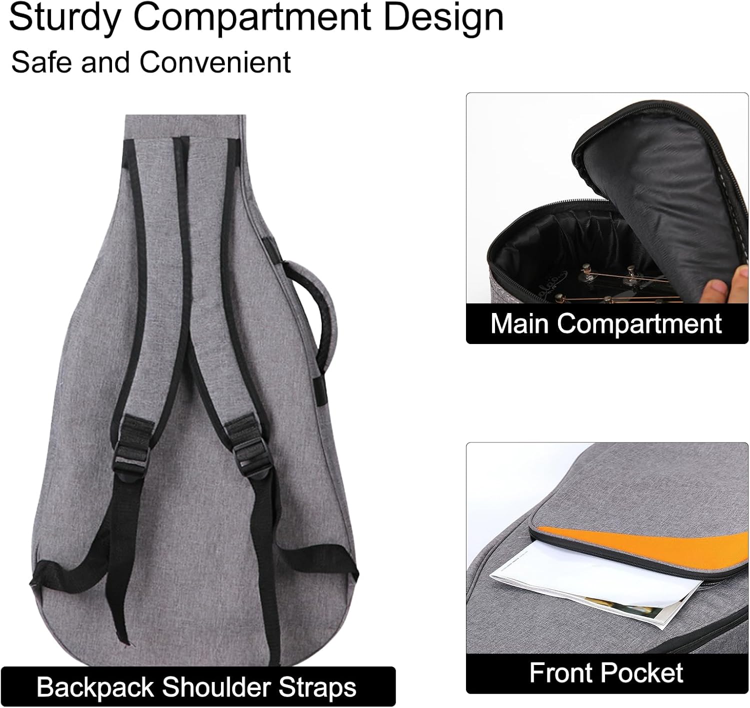 Acoustic Guitar Case 41 Inch Guitar Bag, Guitar Dig Bag for Acoustic Classical Guitar, Water-Resistant Guitar Case Soft with Thick Padding, Grey