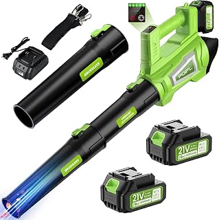 32000 RPM Leaf Blower Cordless, 21V Leaf Blower 650CFM 245MPH with 2 x 4000mAh Batteries & Fast Charger, 6 Speed Mode, Cordless Leaf Blower with Weight-Reducing Strap for Leaves, Dust, Car, Yard, Lawn