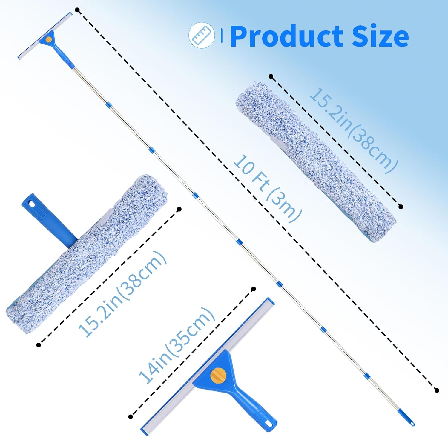 Window Cleaning Kit with Extens Pole, Squeee and Scrubber with Long