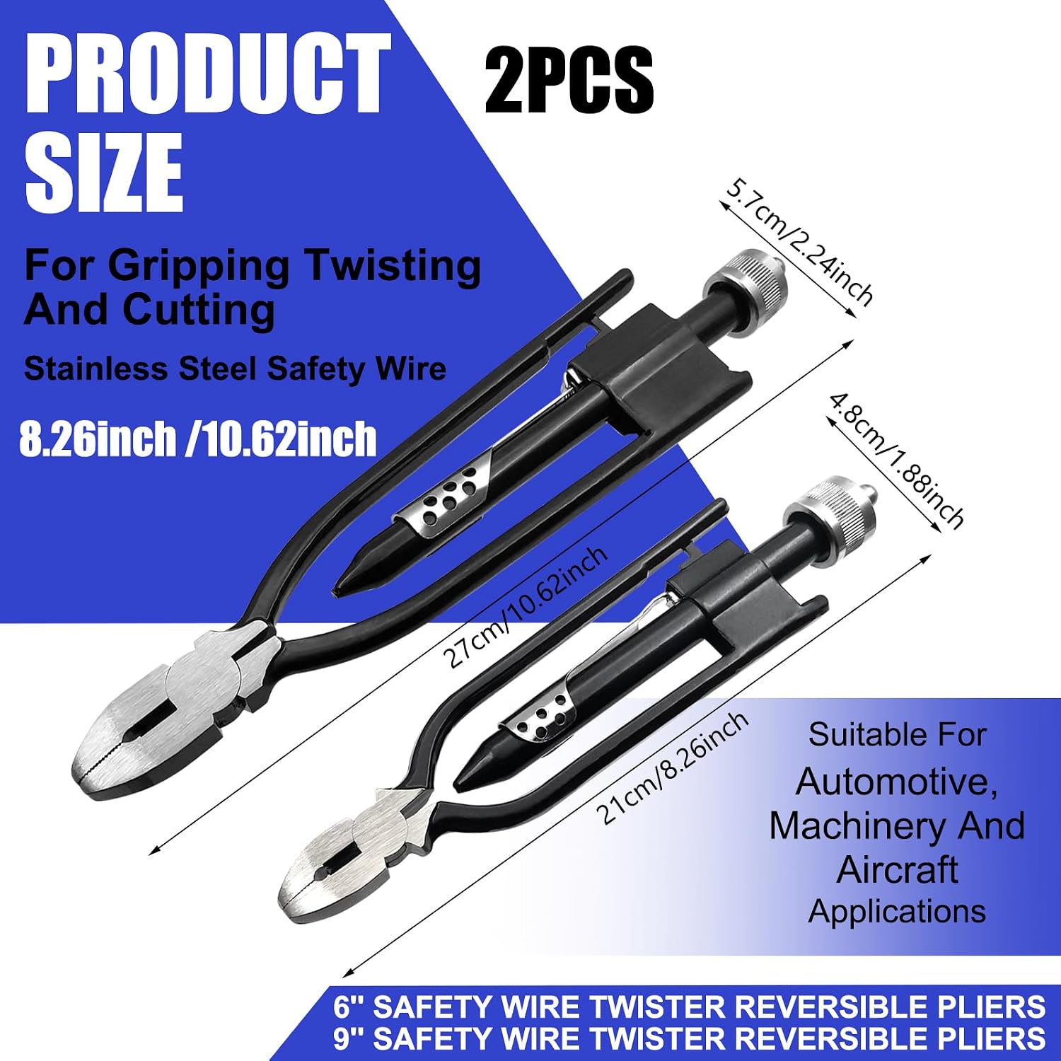 6&9 Inch Safety Wire Pliers with 2PCS 50 FT Safety Wire | Lock wire pliers, reversible twist action, Cr-V steel, cuts & twists, for aircraft & auto mechanics