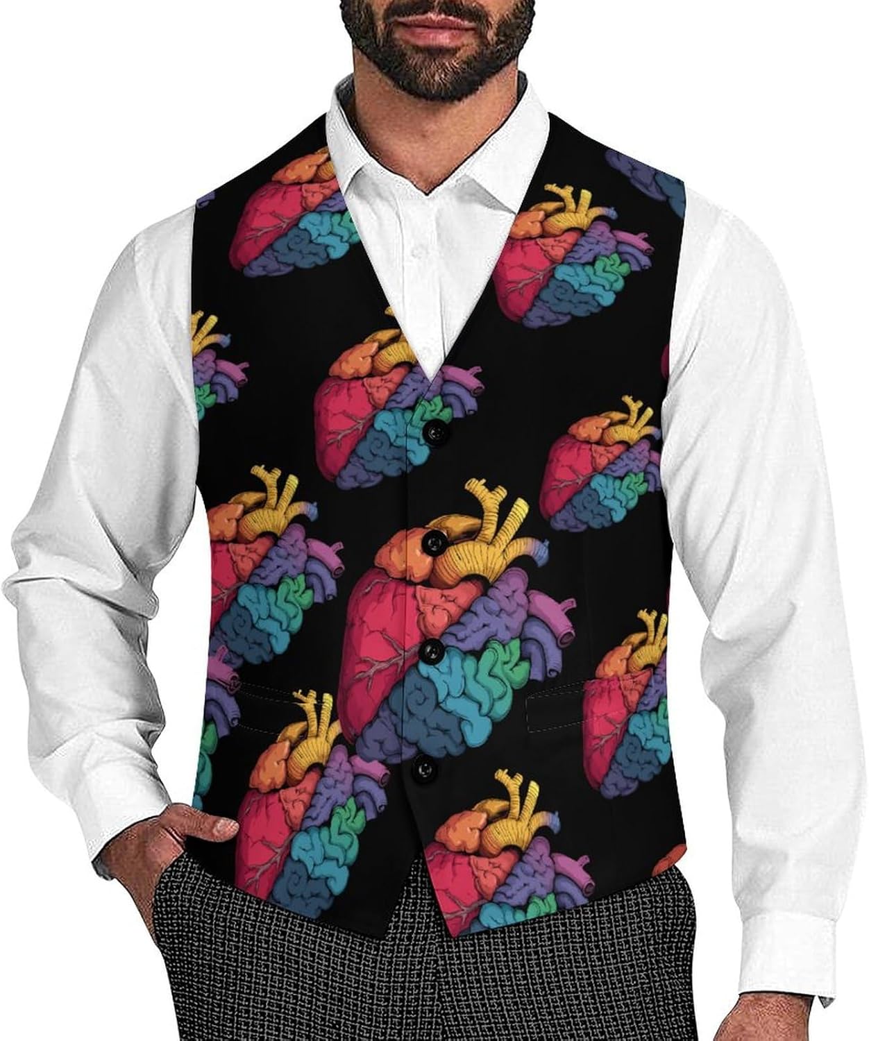Heart And Brain Men's Suit Vest Formal Vests Casual Dress Fit Waistcoat Casual Tuxedo for Business