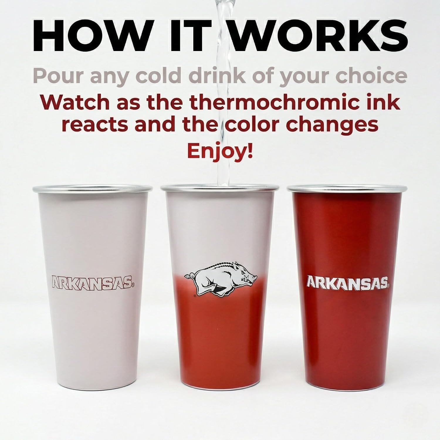 Kitchen Innovations Arkansas Cold-Activated Color Changing Cup - Heavy-Duty Durable Reusable Drinkware - 20oz Aluminum Tumbler - Unique Keepsake Gift - 1 Cup, Double-Sided image 3