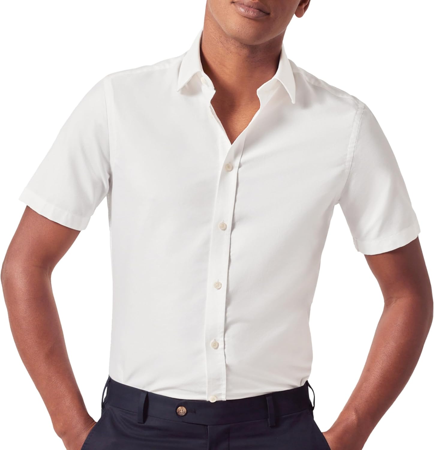 Jermyn Street Collection by Hawes and Curtis - Men's Short Sleeve White Dress Shirt – 100% Cotton Oxford, Regular Fit