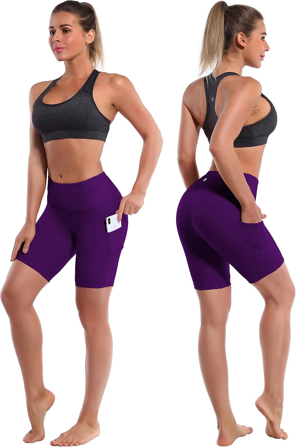 BUBBLELIME 8" Basic/Out Pockets Stretch Yoga Shorts for Women Tummy Control Moisture Wicking Running Workout Shorts