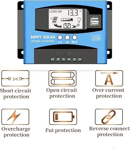 Miniatura 3 de WERCHTAY Controlador de carga solar MPPT 30A 12V24V Auto Focus Tracking Regulador de panel solar con pantalla LCD Controlador de carga de puerto USB