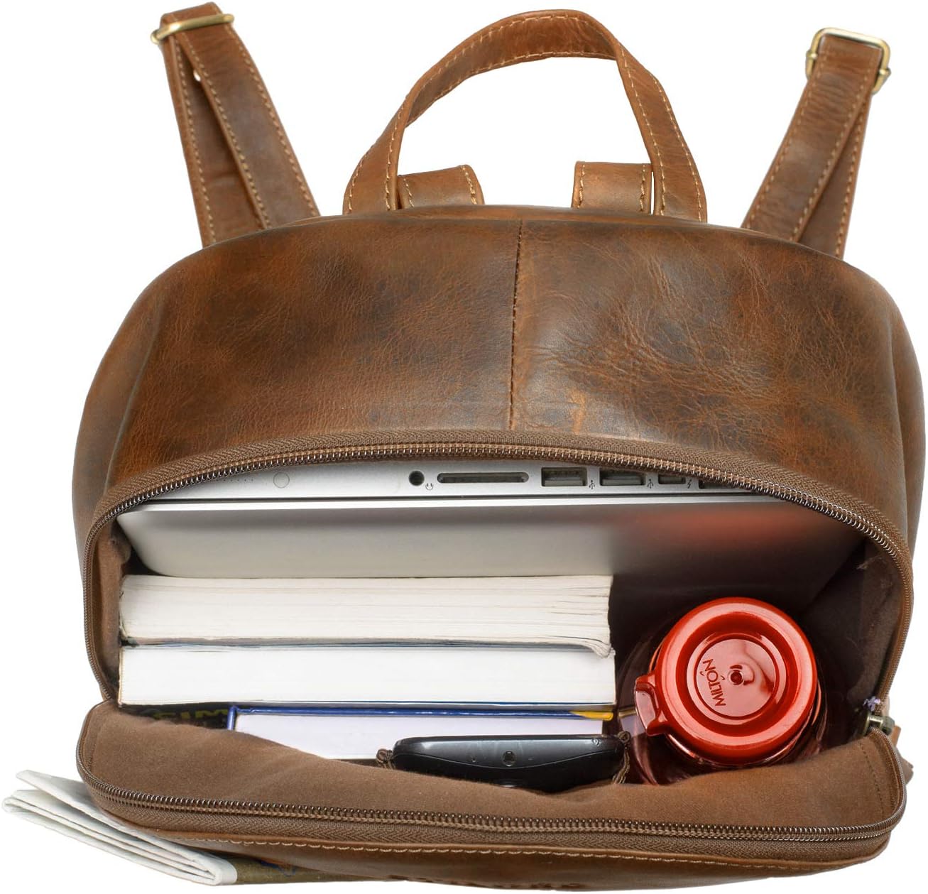 STILORD "Conner" Leather Backpack Large Vintage Daypack Backpack Uni Backpack Handbag Business 13.3 Inch Laptop A4 Genuine Cowhide Leather Colour:Mocca - Image 4