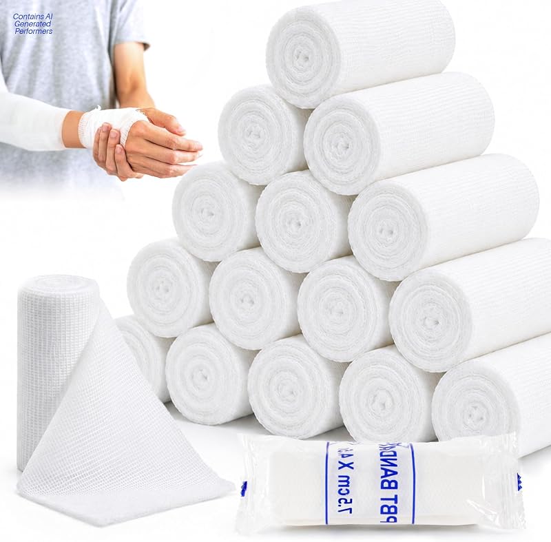 MAQIHAN 15PACK Gauze Rolls Bandages - 3 in x 4.9 Yards Rolled Gauze Wrap | Individually Wrapped Bandage Roll, Halloween Mummy Wraps, Breathable First Aid Supplies, Lightweight Wound Care Kit