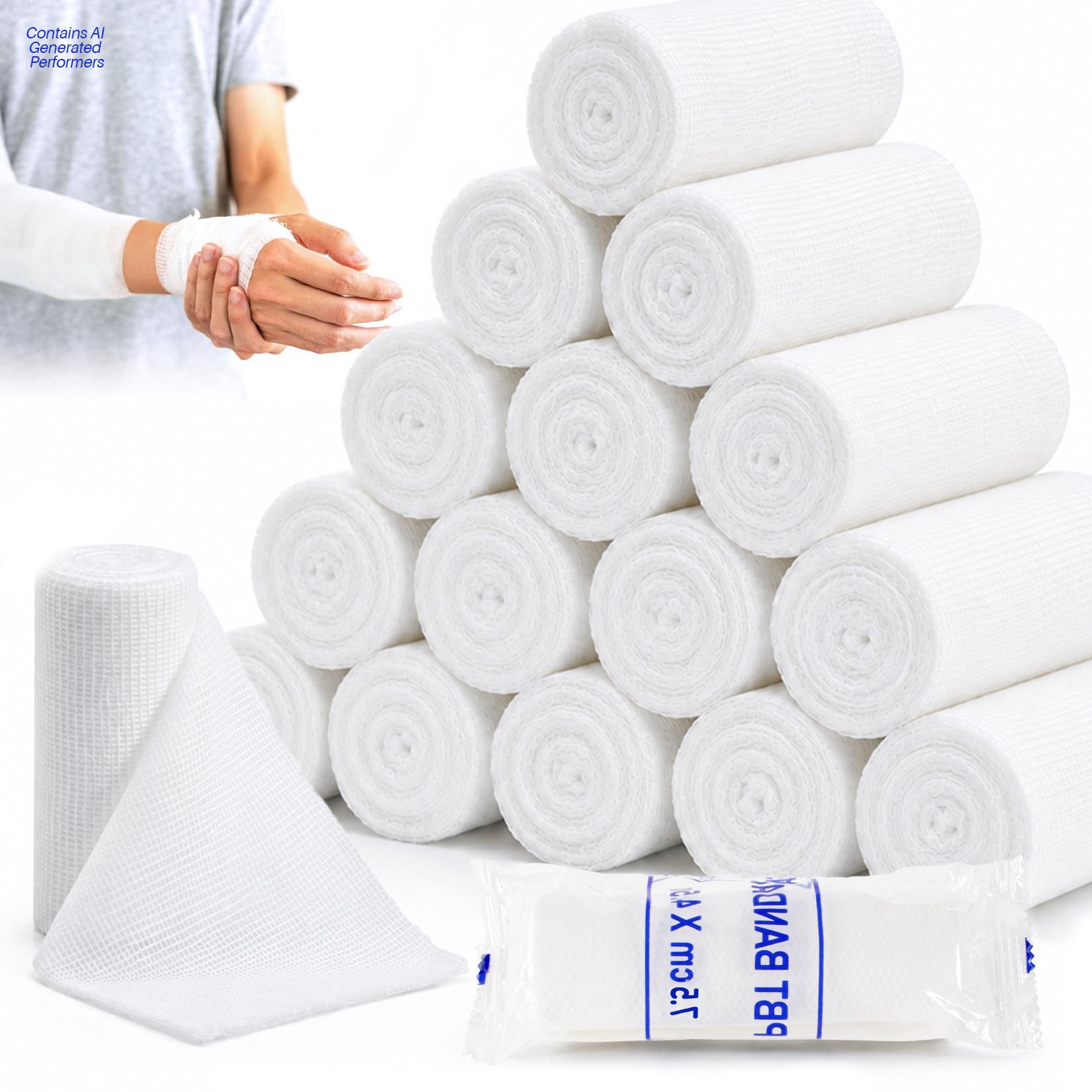 MAQIHAN 15PACK Gauze Rolls Bandages - 3 in x 4.9 Yards Rolled Gauze Wrap