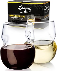 Dragon Glassware Wine Glasses, Stemless with Finger Indentations, 475ml, Set of 2