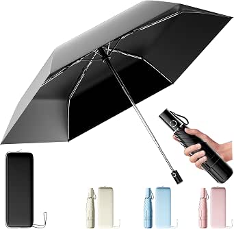 Moorrlii UPF 50+ Compact Travel Umbrella, Windproof Automatic UV Umbrella, 9.8-Inch Folded Size, Includes Storage Pouch and Wrist Strap