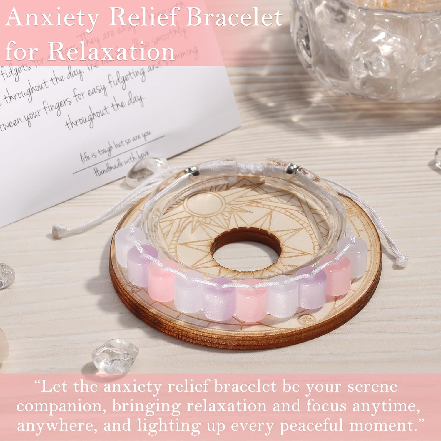 Fidget Anxiety Bracelet Jewelry Pink Purple Adjustable Mood Bracelet Resin Beaded Bracelet Fidget Strand Anxiety Bracelet Spinner Healing Handmade Gift For Women Jewelry Friend Party Birthday