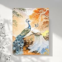 ArtX Canvas Pair of Peacock Painting For Wall Vastu, Two Peacock Wall Decor, Bedroom, Multicolor, Abstract, 58.0 X 45.0 cm, Set of 1