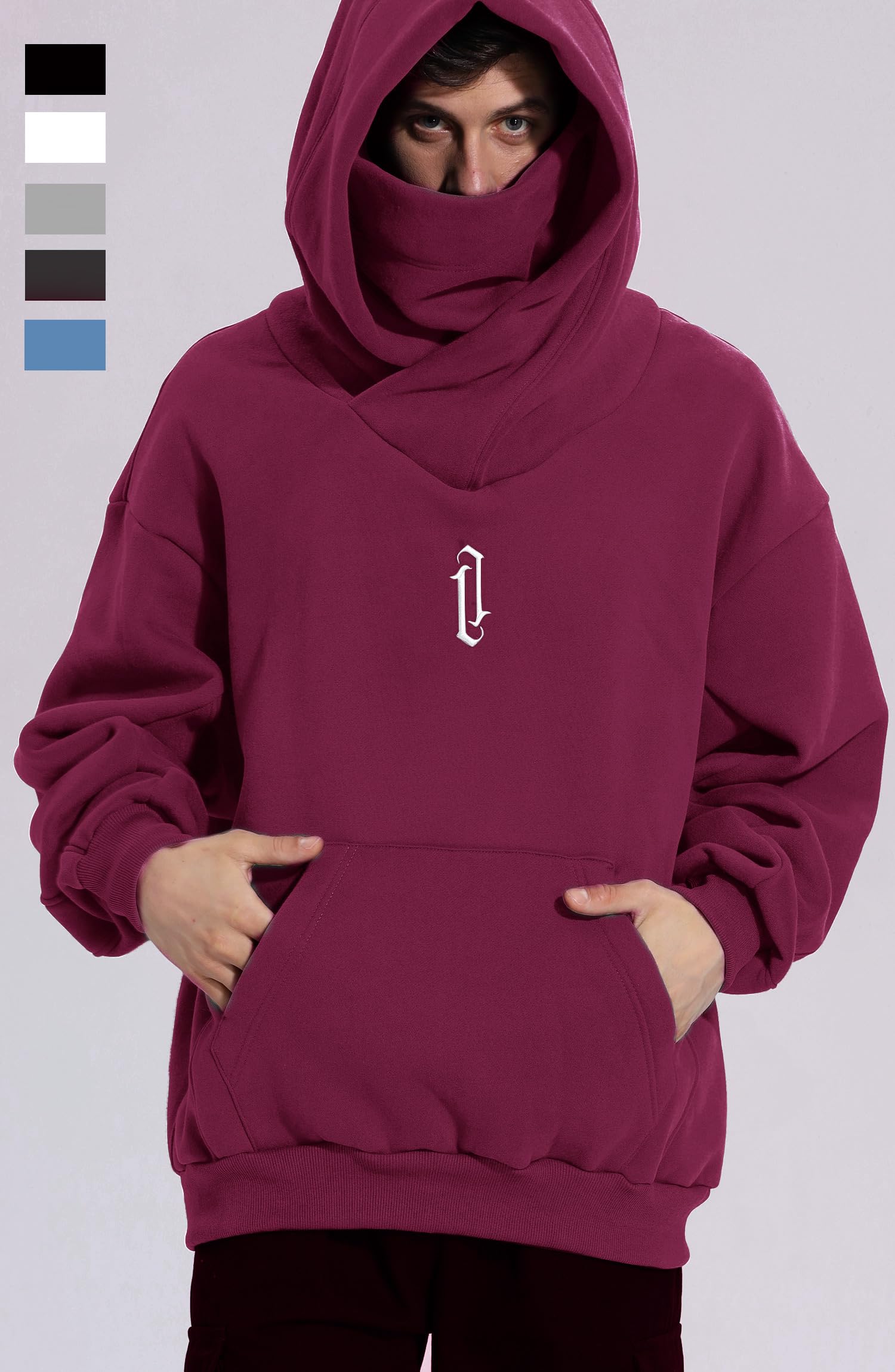 Eocicvvi Felpa Uomo con Cappuccio Collo Alto Pullover Hip Hop Stile Comoda Felpe Pile Hoodies Autunno Invernale Moda