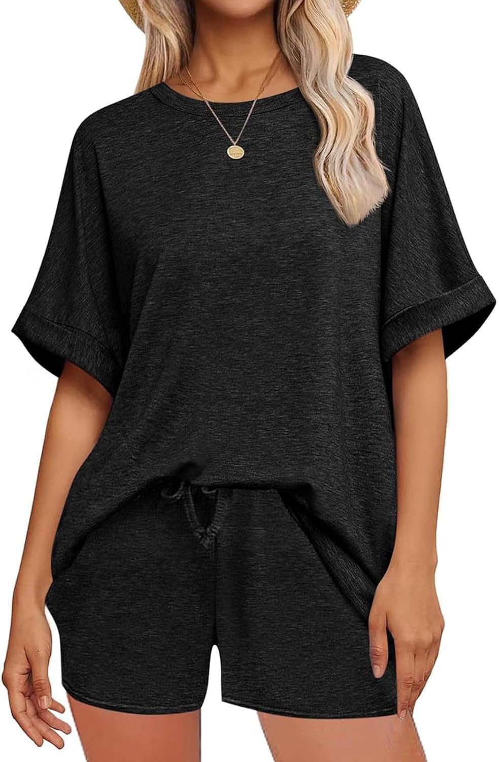 Spicy Sandia Women‘s 2 Piece Summer Sets Oversized Top & Loose Fit Shorts with Pockets