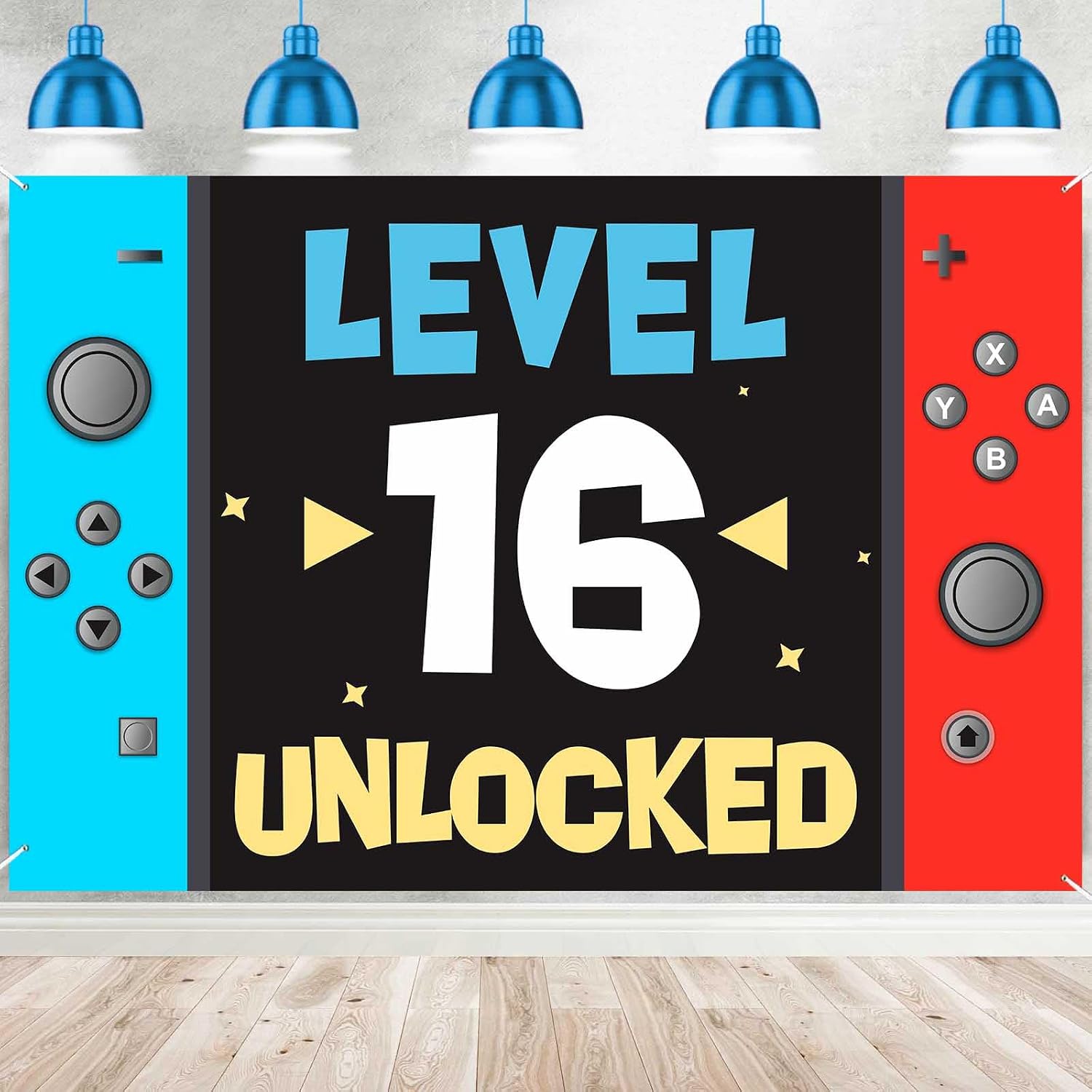Level 16th Unlocked Happy 16th Birthday Level Up Banner Backdrop Background Photo Booth Props Video Game Youth Theme Decor for 16th Birthday Party Favors Supplies Decorations
