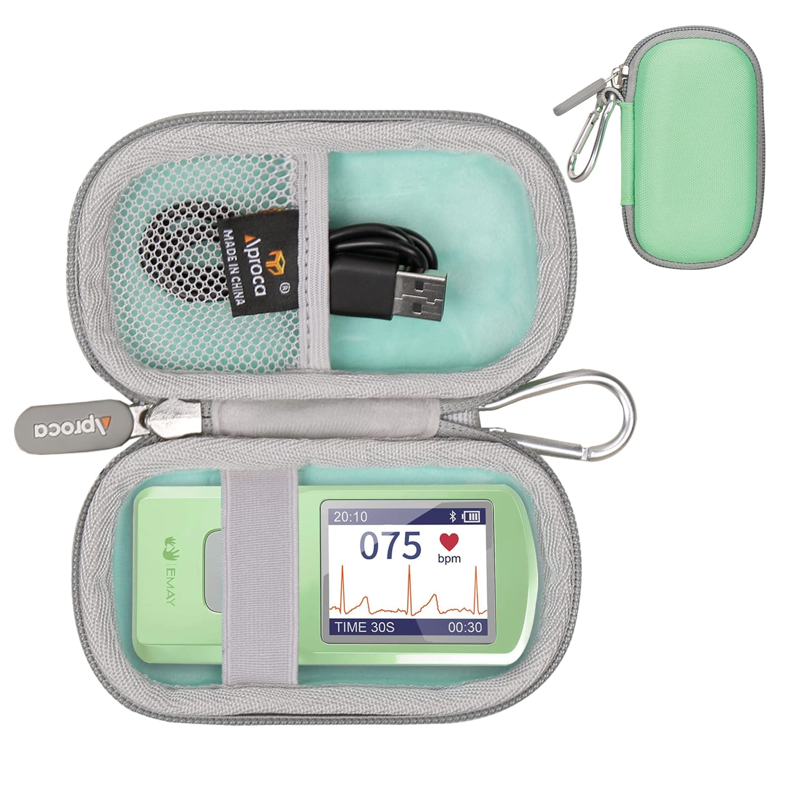 Aproca Green Hard Travel Carrying Storage Case, for EMAY Portable ECG Monitor Wireless EKG Monitoring Devices