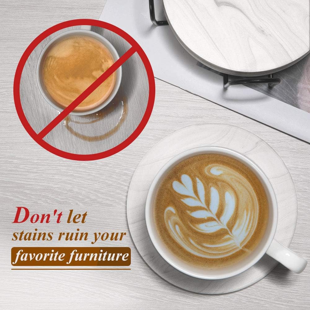 ❤ Crazy Deals Funria Absorbent Coasters for Drinks Ceramic Marble Style Coasters with Holder and Cork Base Set of 6 Unique Housewarming Gift for Men and Women Stone Coasters