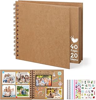 DazSpirit Fotoalbum zum Selbstgestalten, 6-inch Fotobuch zum Einkleben, Quadratisches Hardcover-Scrapbook und Gästebuch Geburtstag für Abschluss, Hochzeit, Babys, mit 5 Aufkleber, 40 Seiten, Braun