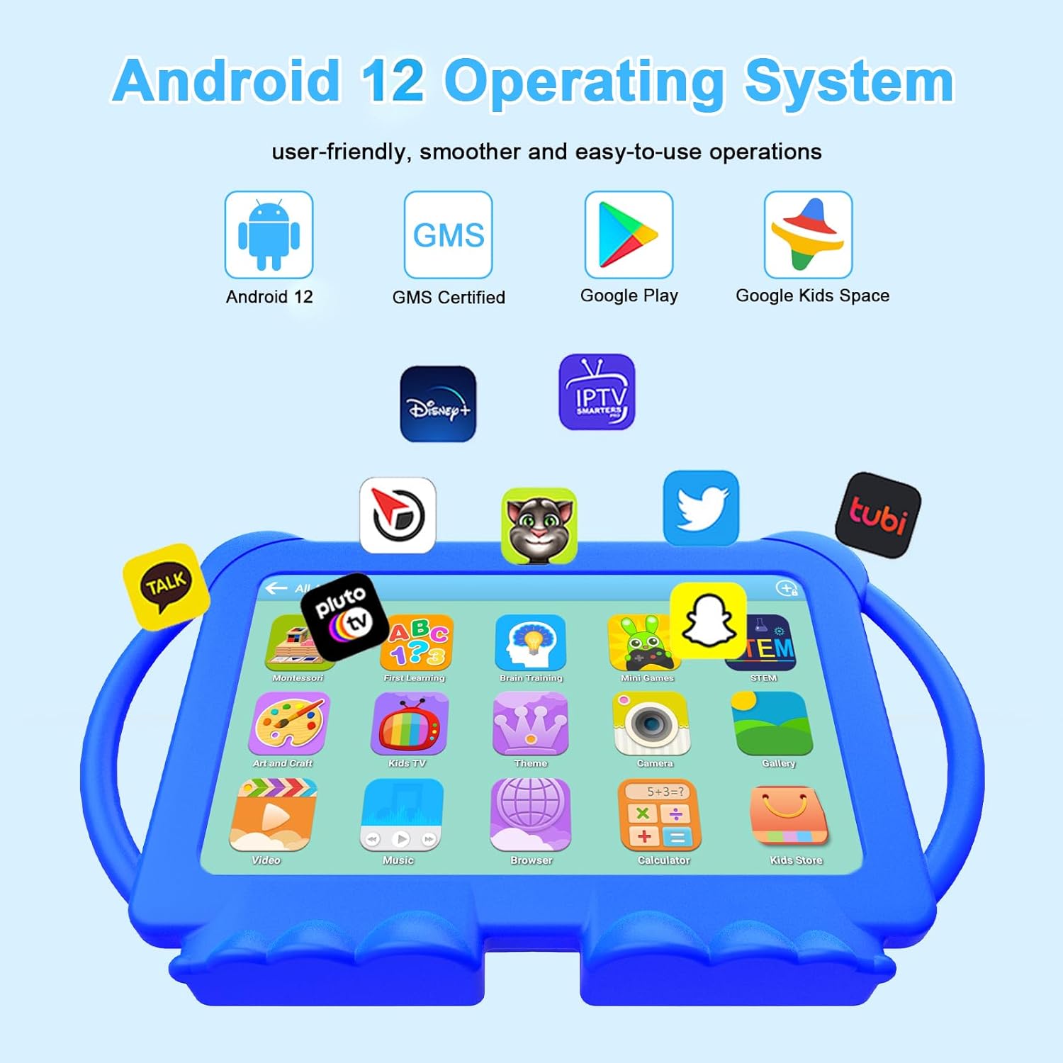 HOTTABLET Kids Tablet 7 inch Android, 4GB RAM 32GB ROM, 1TB Expandsion, with Parental Control, WiFi, Bluetooth, Dual Camera with Silicone Case, 1PCS (Blue)