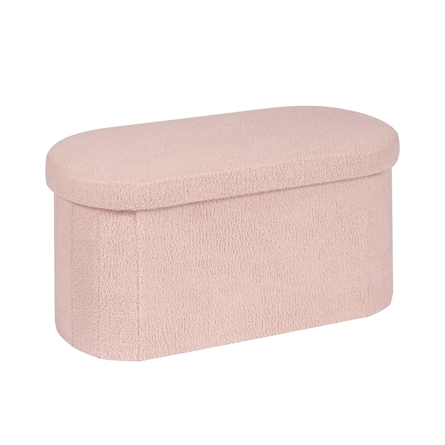 Bonlife Folding Ottoman Storage Bench,Boucle Footstool Oval, End of Bed Stool, Ideal for Living Room, Bedroom,76x38x38cm,Pink