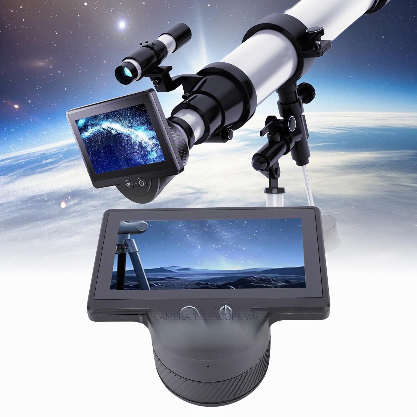 Caméra Télescope WiFi, Caméra Oculaire électronique avec écran HD 4,3", Contrôle par Application, pour Microscopes Télescopes 26-47 Mm, pour L'astrophotographie