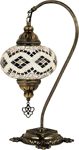 Miniatura 4 de Turkish Lamp Mosaic Table Lamps | Turkish Moroccan Lamp with Bronze Base | Handmade Swan Neck Tiffany Night Lamp | Mosaic Glass Bedside Night Lamp