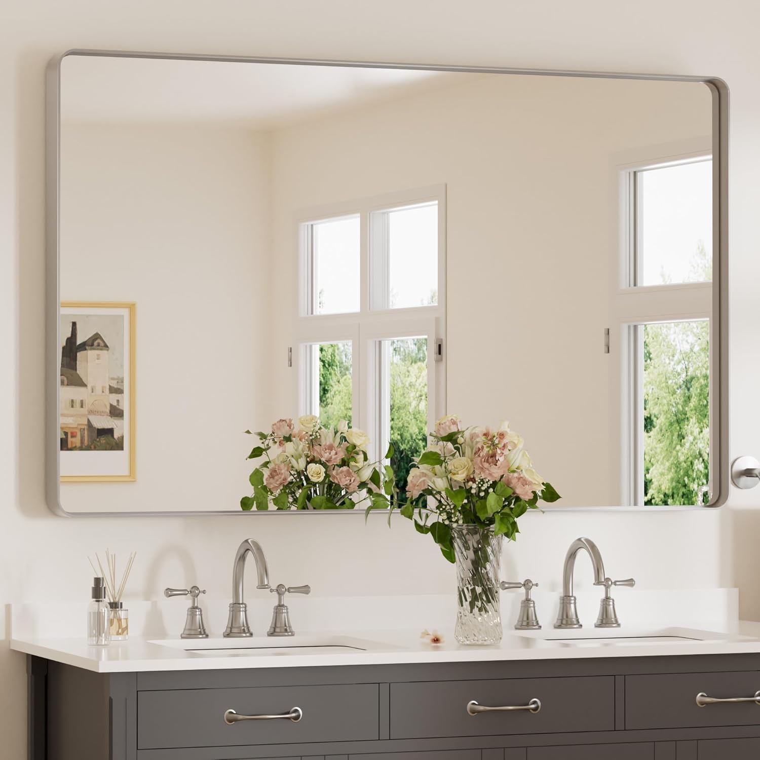 Amazon.com: Keonjinn Matte Silver Bathroom Vanity Mirrors, 48 x 30 ...