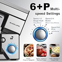 Vista 4 de Batidora de pie de 6+P, mezclador de alimentos pequeño de 4.2 cuartos de galón con cuenco de acero inoxidable, gancho para masa, batidor, batidor