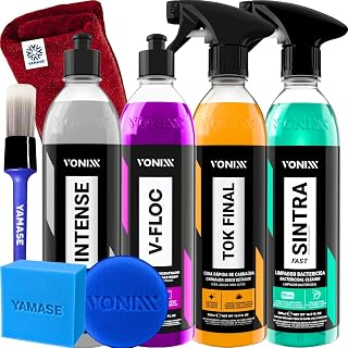 Kit Lavagem Automotiva Completa Vonixx Cera Automotiva Carnauba Tok Final V-Floc Revitalizador de Plasticos intense Sintra fast Pinceis Espuma Yamase