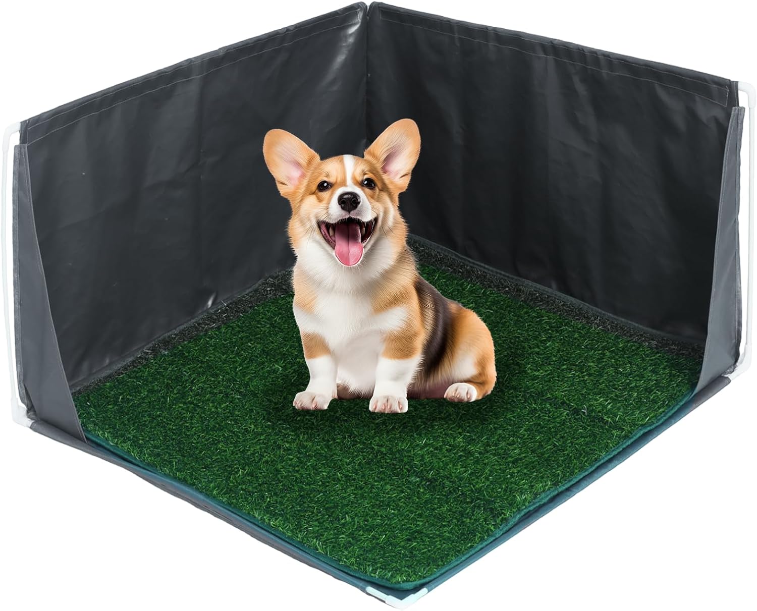 32" x 32" x 17" Dog Litter Box with High Walls with Artificial Grass Hemmed Edge, Portable Dog Potty Tray Large Puppy Potty Training Pad Tray Pet Toilet for Small Medium Dogs