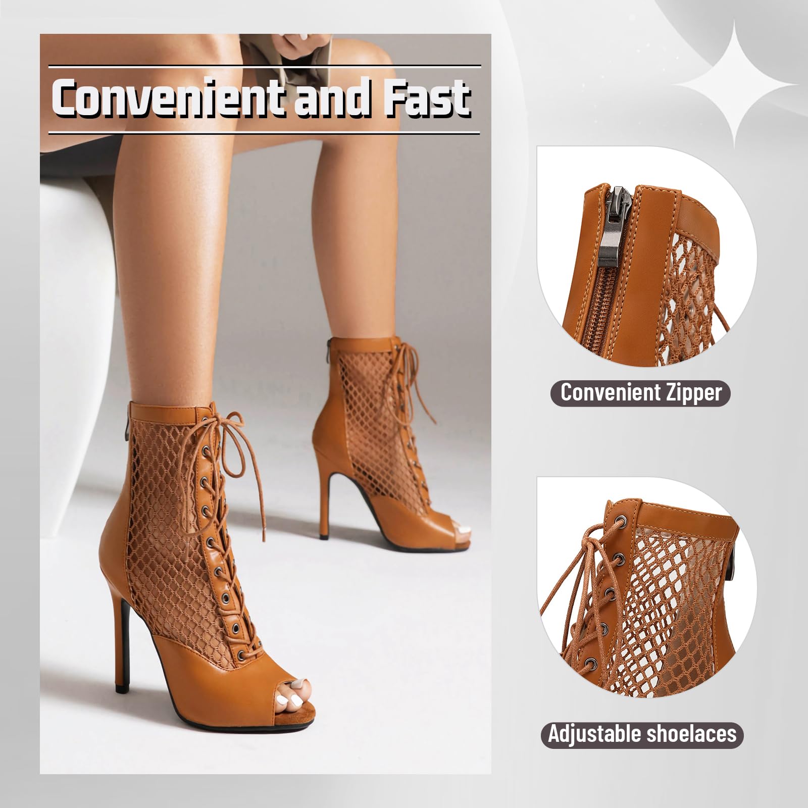 Stivali da Ballo Latino Americano Donna con Punta Aperta Scarpe da Ballo Donna Tacco 10 cm