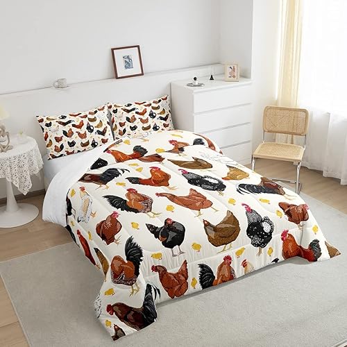 Miniatura 4 de Juego de edredón de pollo con bonito diseño de pollo para niños y niñas, juego de ropa de cama con temática de animales en 3D, decoración de