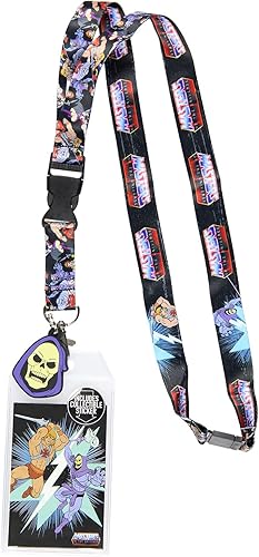 He-Man Master of The Universe - Soporte para tarjetas de identificación con dije de esqueleto de goma y calcomanía coleccionable