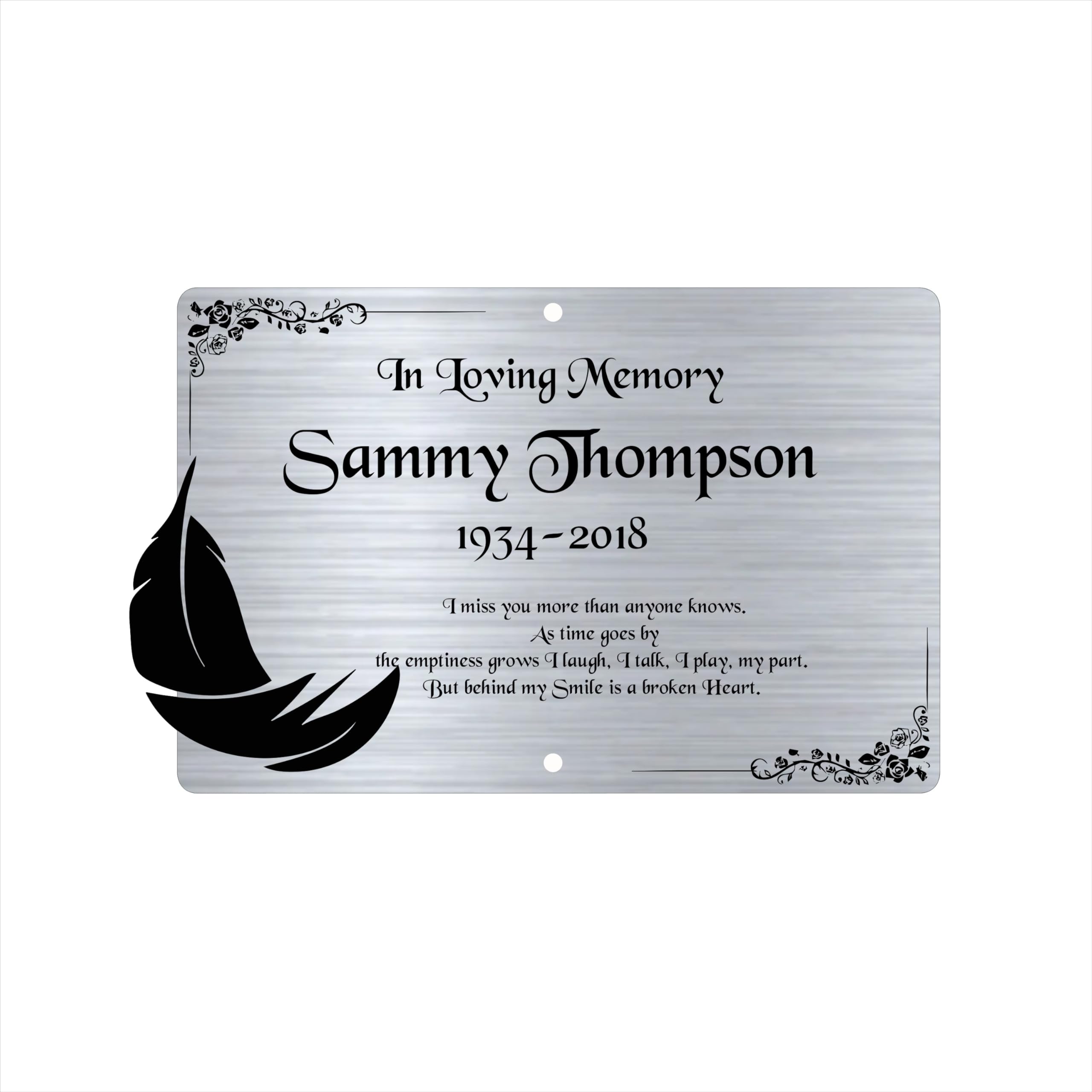 Gluca Silver Feather Personalised Memorial Plaque, 6X4 Engraved Bench Plaques, Engraved Tree Sign, Silver, Weatherproof, Grave, In Memory Of A Loved One (Silver Feather)