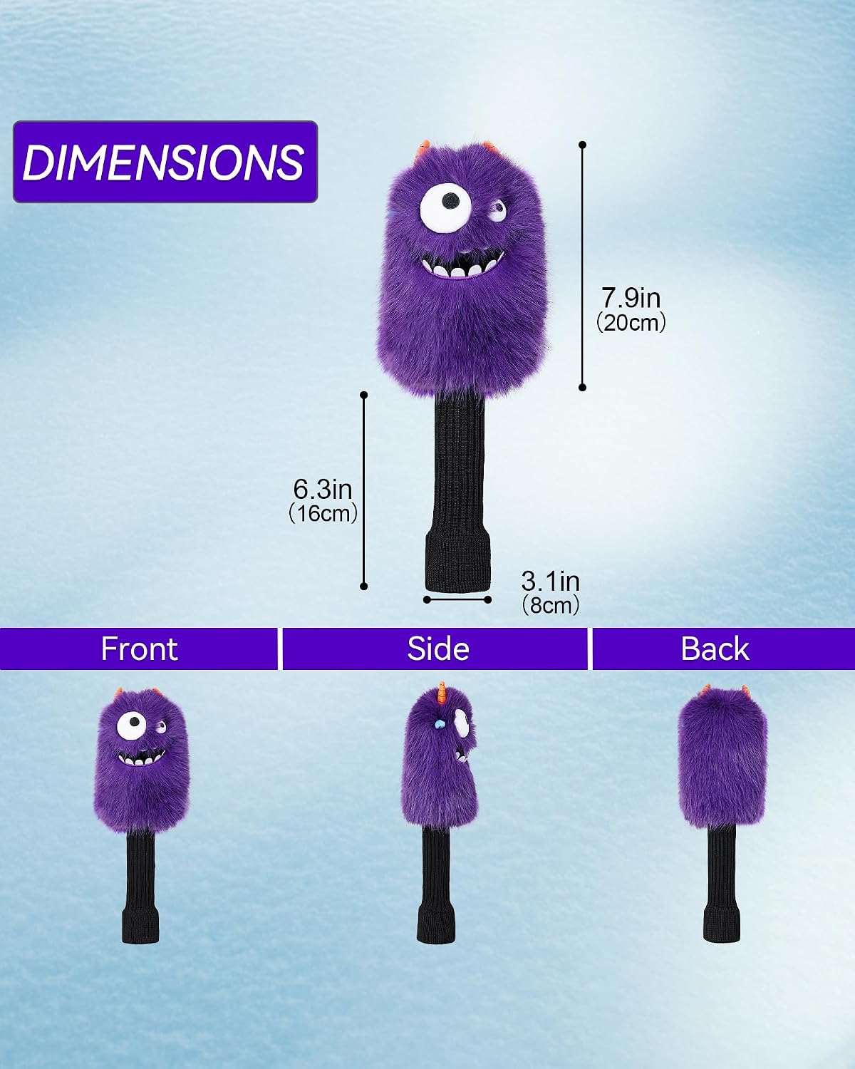 Big Teeth Monsters Family Golf Head Covers Driver Headcover, Soft Fur Flush Golf Club Headcover for Fairway Wood Hybrid Animal Headcovers Covers, Funny Putter Cover for Men and Women Golfer
