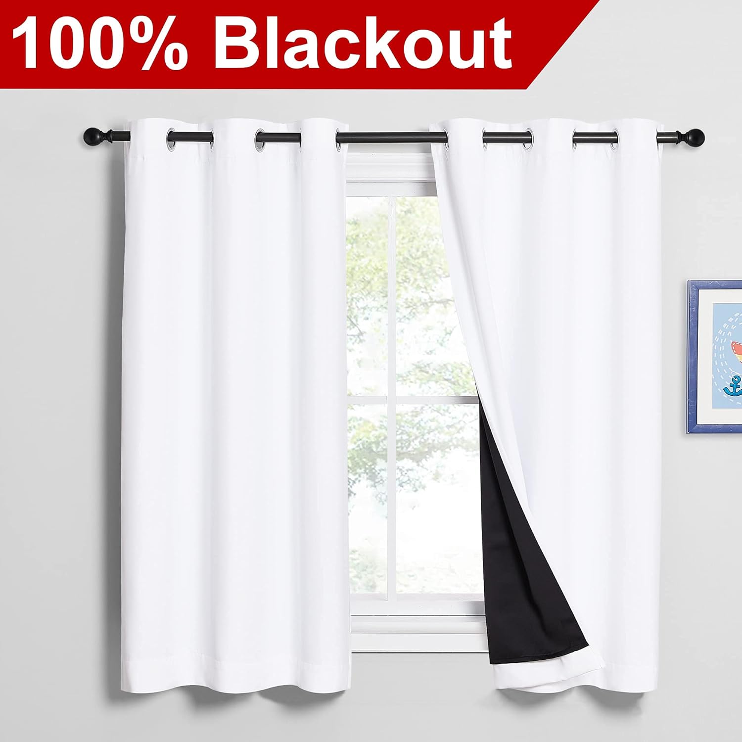 nicetown 100% blackout curtains 54 inches long, double-deck completely blackout window treatment thermal insulated lined drapes for small window (white, 1 pair, 42 inches width each panel) pure white 42"w x 54"l (pack of 2)