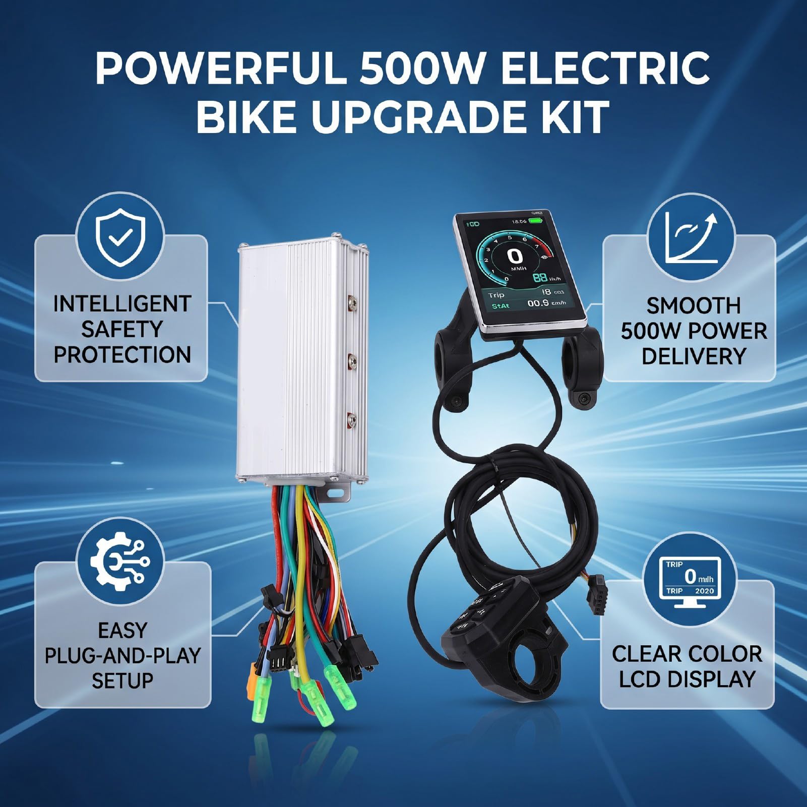 Generic Controller per Bici Elettrica Brushless da 500 W con Display LCD, funzionalità Avanzate e Protezione Intelligente Guida, Perfetto per Pendolari e Appassionati, Design Impermeabile
