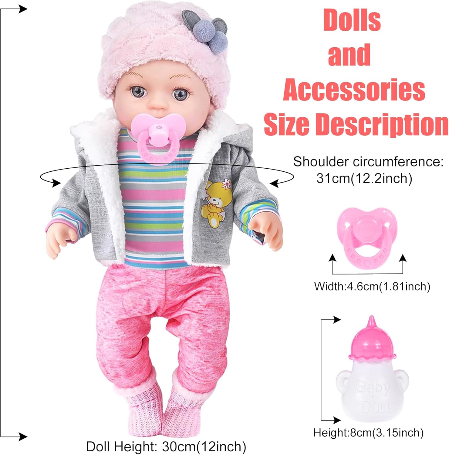 dollbie 12 Inch Realistic Baby Doll with Outfits & Feeding Accessories - Lifelike Baby Doll with Pacifier, Bottle & Feeding Set, Ideal Gift for Toddler Girls Age 3+