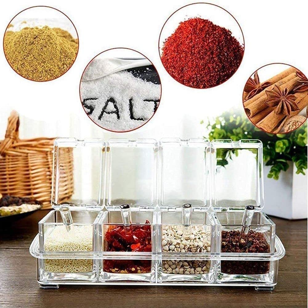 Karomouj Acrylic Spice Jars - 4-Grid Masala Dabba -9