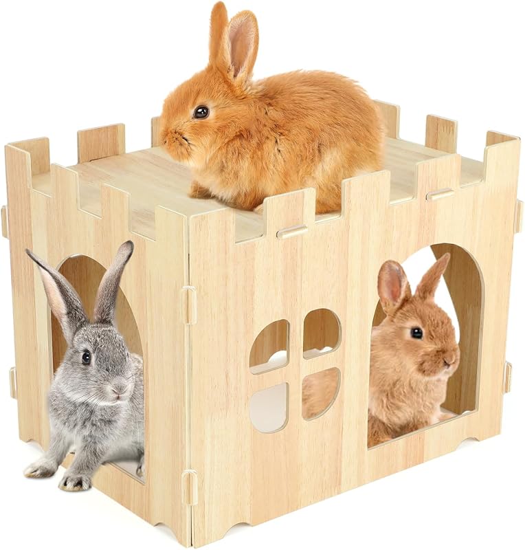 Large Wooden Bunny Hideout,Detachable Rabbit Castle for Small Animal | Wooden Rabbit Hideout, Wooden Rabbit Hideaway, Bunny Houses and Hideouts, Two Doors, 2-Story Play & Rest, Indoor Rabbit