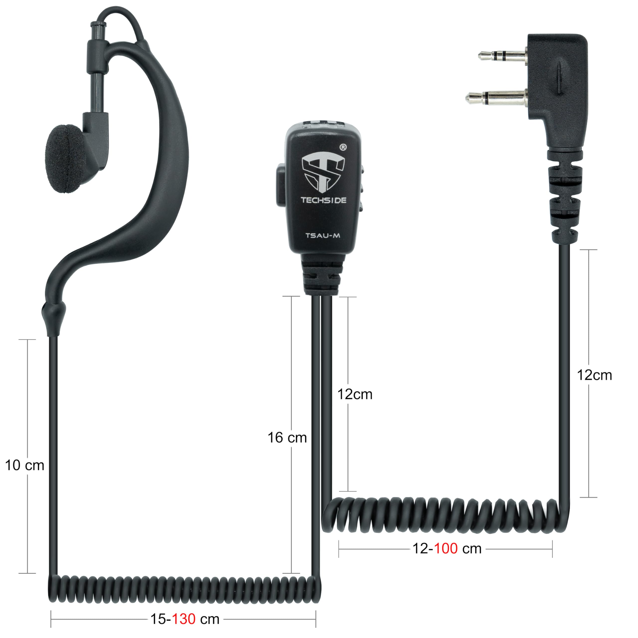 TechSide Microfono Auricolare Avvolgente Doppio Cavo a Spirale 2 pin Midland | Per Radio ricetrasmittenti | Compatibile con G7 pro G8 G9 pro M24 M48 M99 XT30 XT50 XT70 | Vigilanza Sicurezza SoftAir - 2