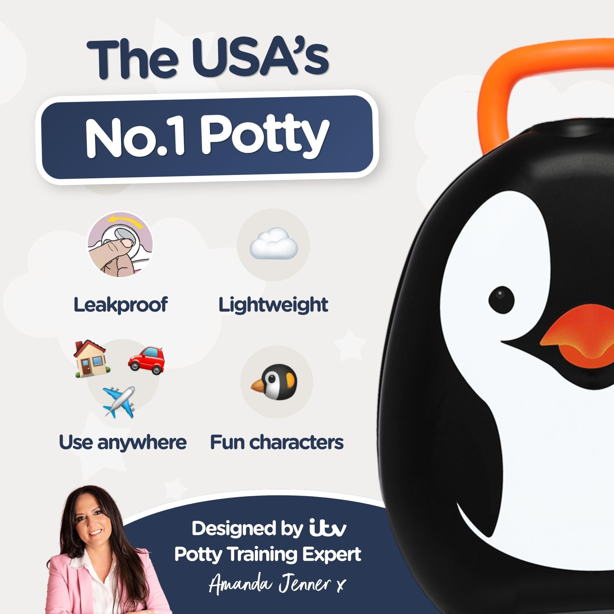 My Carry Potty - Pinguin Travel Töpfchen, preisgekrönter tragbarer Toilettensitz für Kleinkinder, den Kinder überall hin mitnehmen können