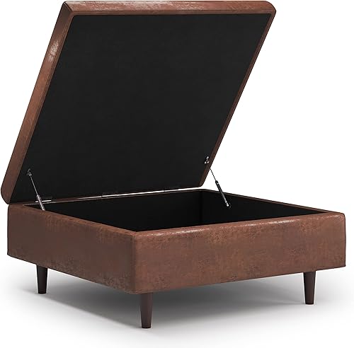 Miniatura 17 de SIMPLIHOME Shay - Otomana rectangular moderna de mediados de siglo de 48 pulgadas de ancho en piel sintética vegana envejecida, color marrón, Sillín