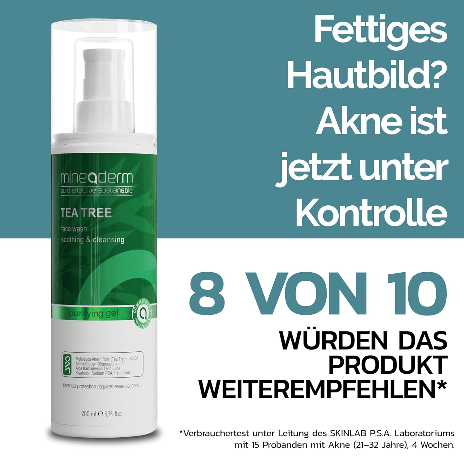 Tea Tree Face Wash for Acne-Prone & Oily Skin – Purifying Facial Cleanser with Aloe Vera, Panthenol & Bisabolol – Gentle Daily Gel Cleanser – 6.76 fl oz - Image 3